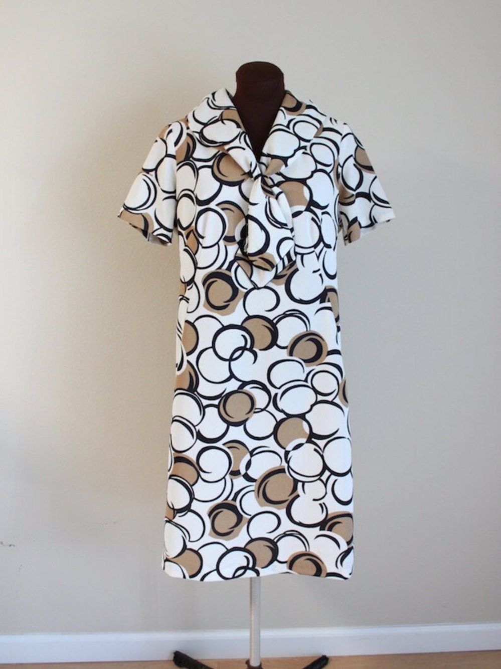 Xl Vintage 1960's Geometric Print Shift Dress with Nautical Tie Collar
